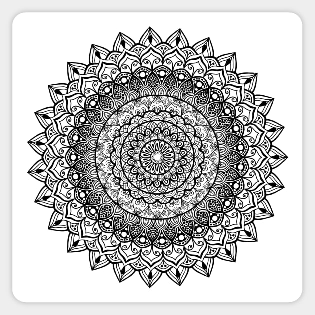 Black and white mandala  isolated on white.  hand drawn circular decorative element. Sticker by ostudio65